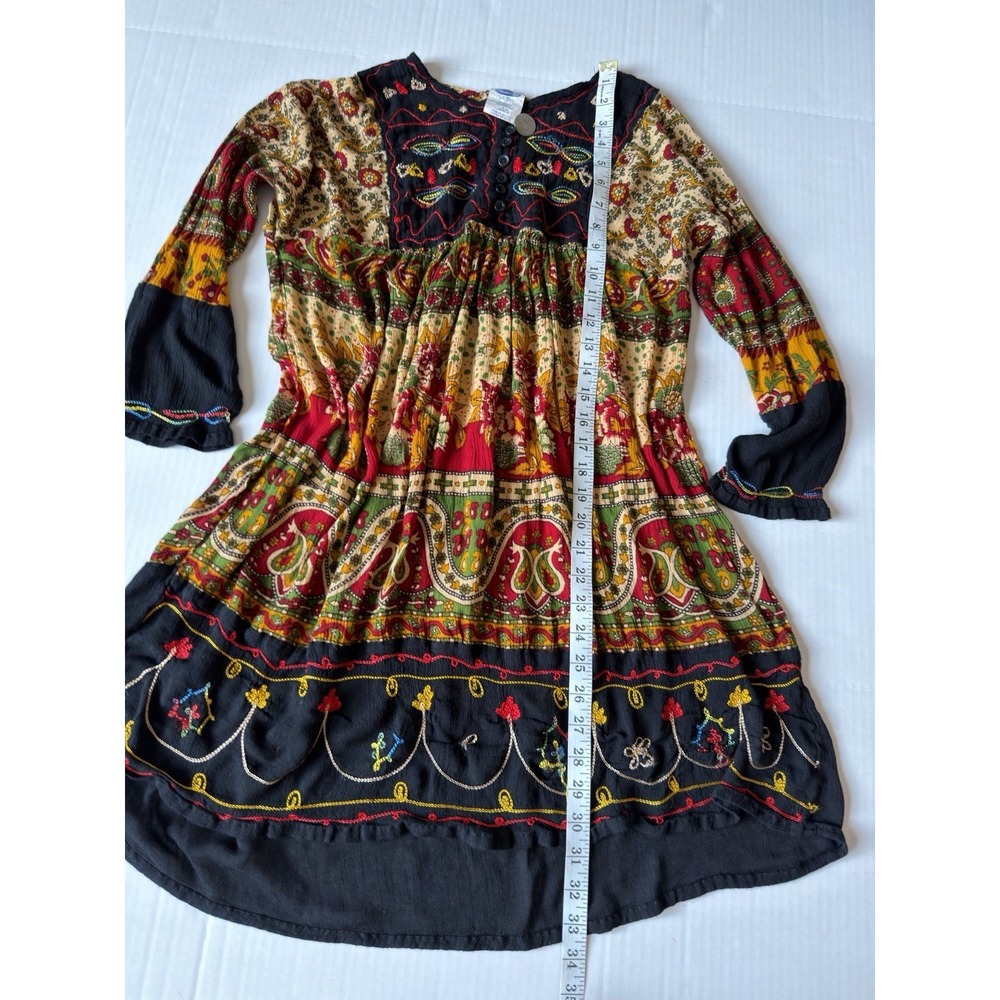 Shubham Boho Embroidered Paisley Floral Tunic Mini Dress Rayon Multicolor OS - Picture 4 of 12